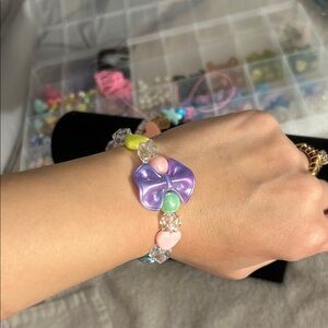 Elegant Multicolor Beaded Bracelet with Purple Bow